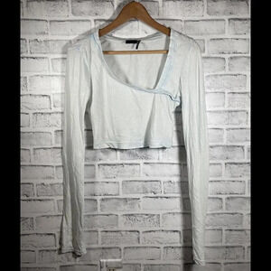 Urban Outfitters-Out From Under Asymmetric Long Sleeve Cropped Blue Top Medium